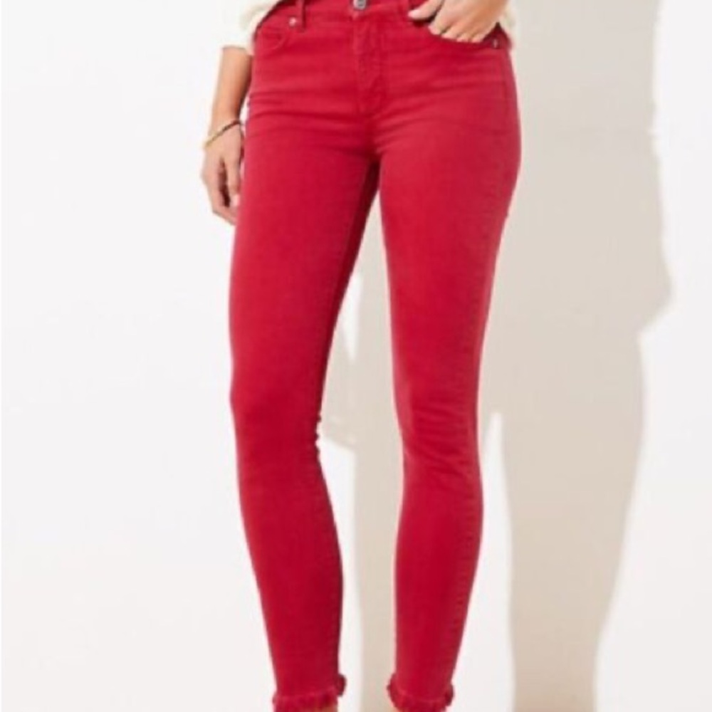 LOFT Modern Skinny Red Jeans with Raw Hem - Size 27/4P
